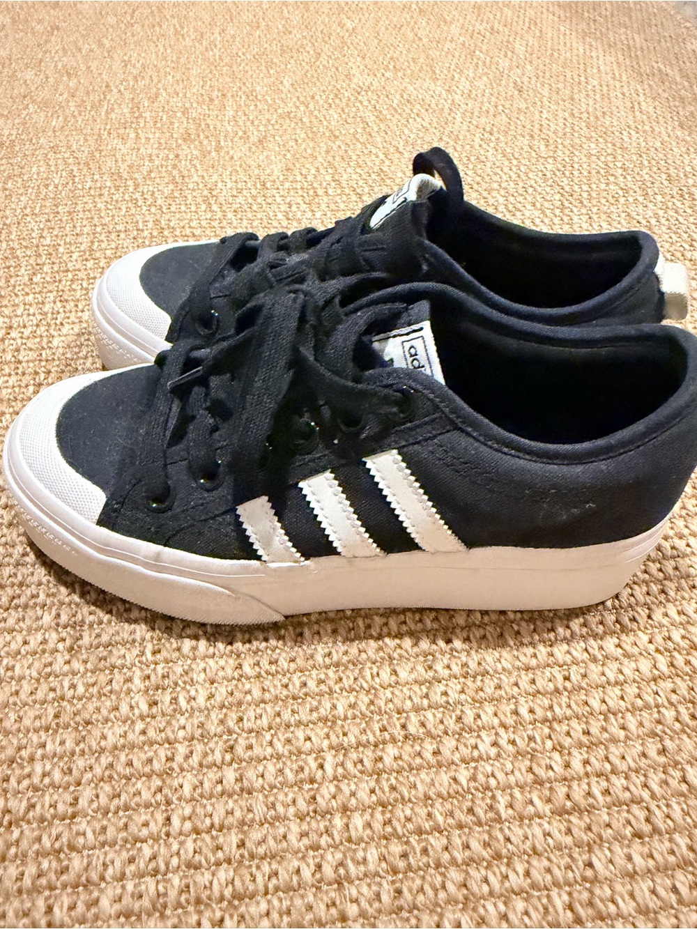 Adidas women Black & White Canvas Lace-Up Sneakers